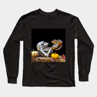 Spooky Chipmunk with skull and pumpkins Long Sleeve T-Shirt